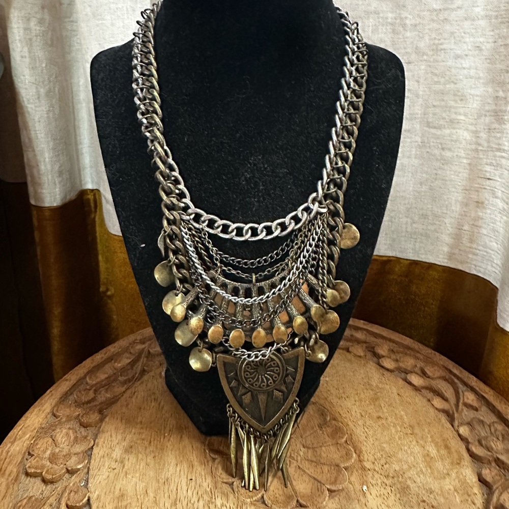 Gold and Silver Layered Statement Necklace